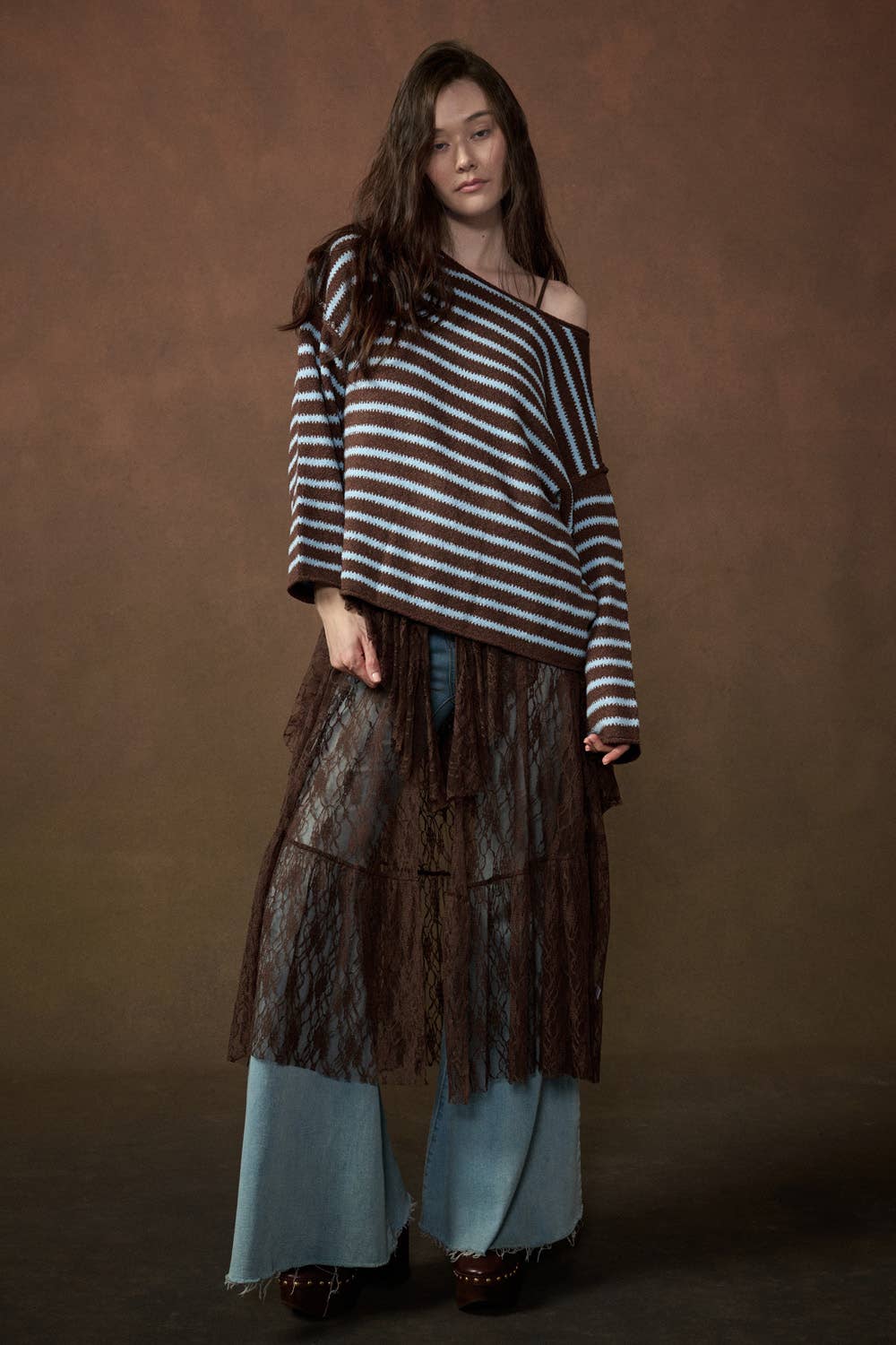Striped Textured Knit Oversized Sweater