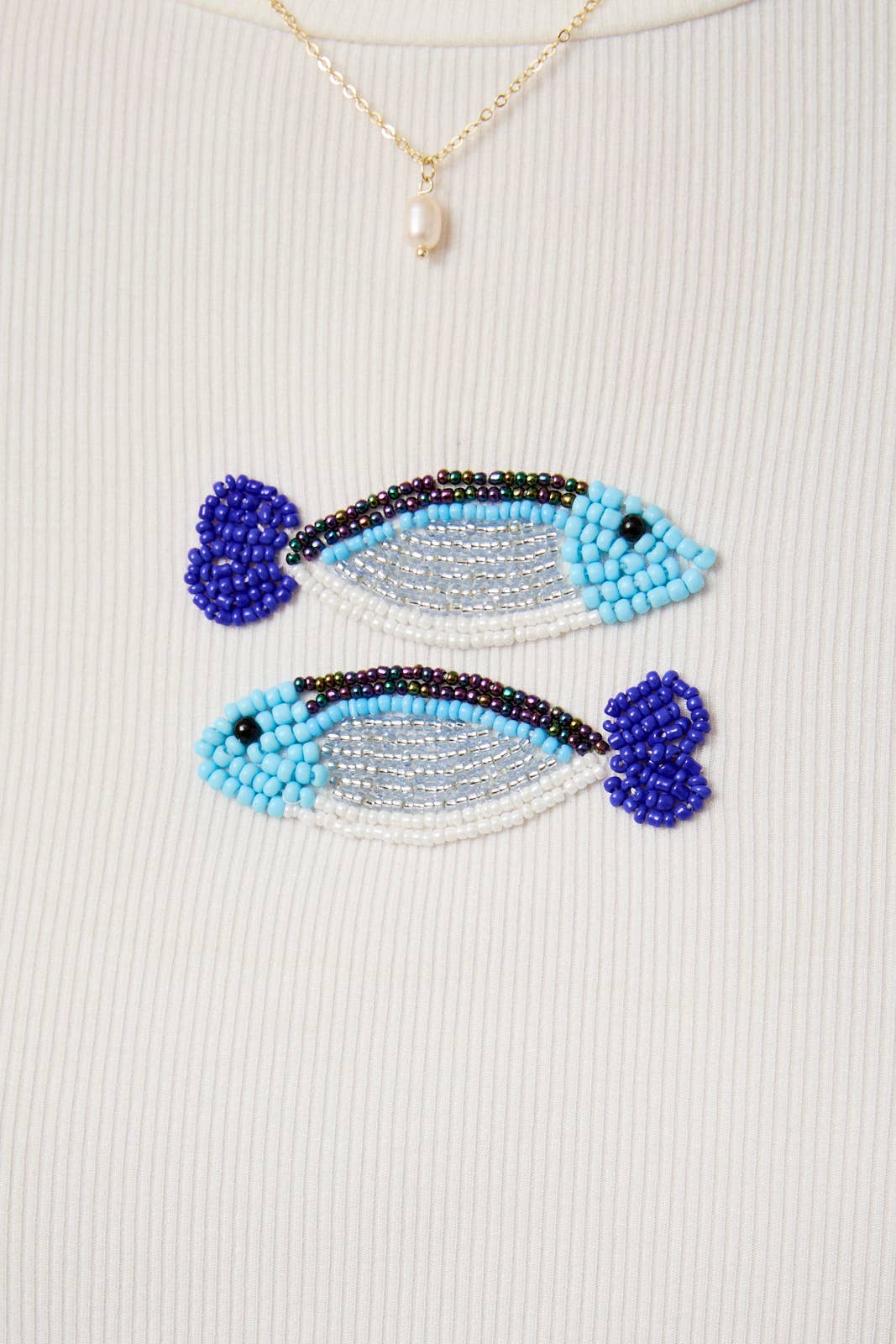 CREW NECK SHORT SLEEVE FISH BEADS RIB T-SHIRT