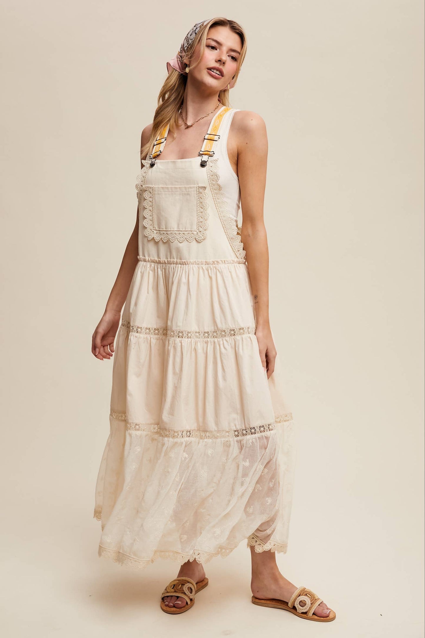 Cotton Tiered Maxi Pinafore Boho Dress