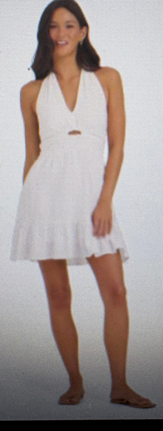 halter mini dress white