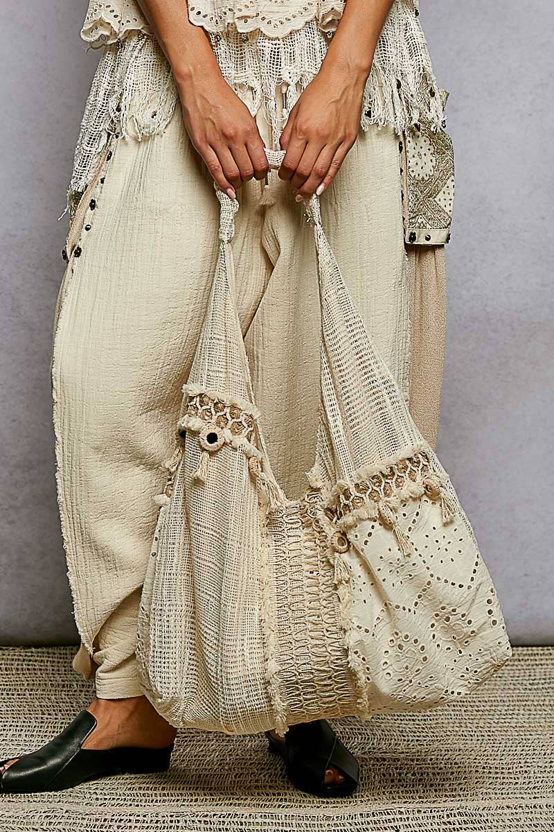 Lace Patched Hobo Bag