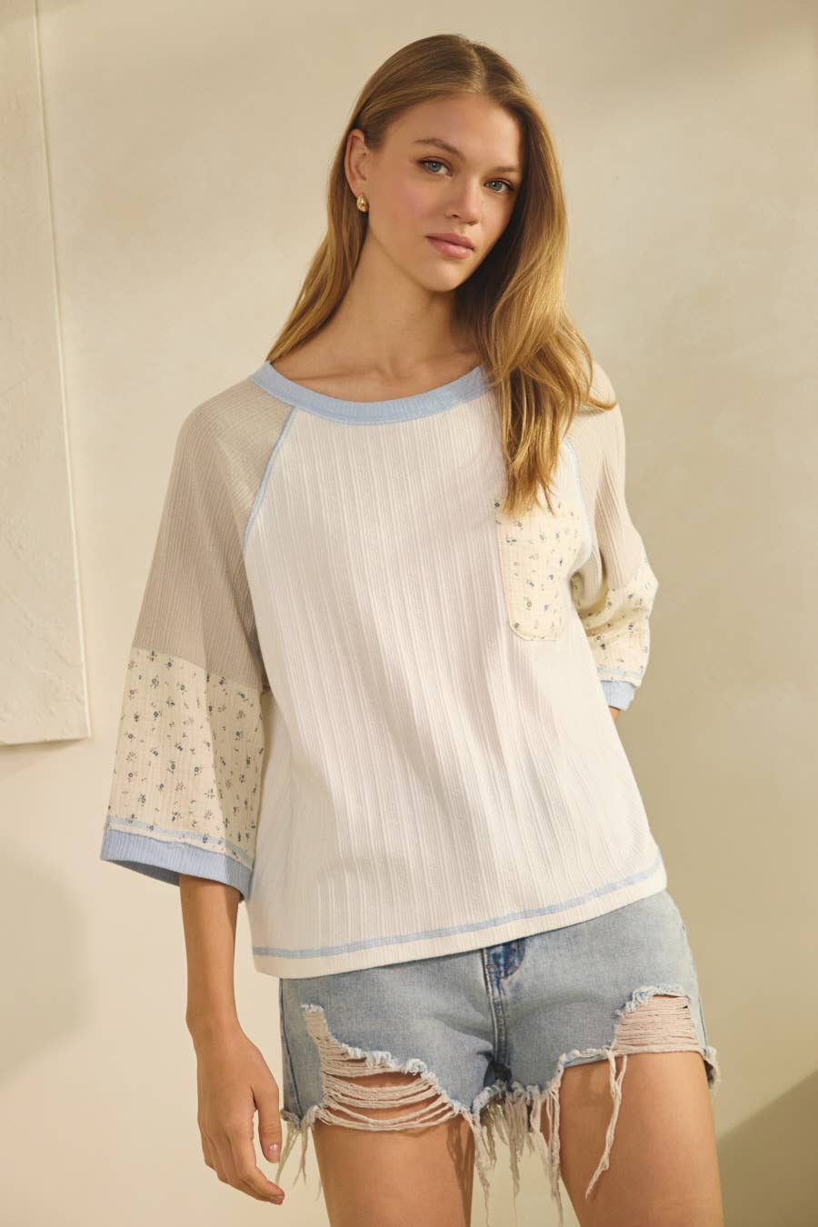 Plus Mixed-fabric Raglan Top
