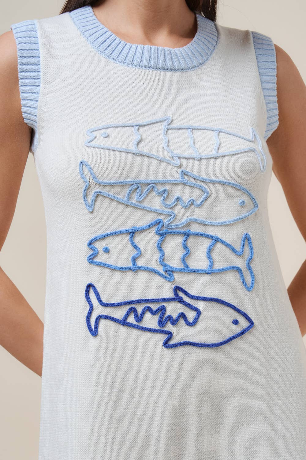 Sardine embroidered knit mini dress
