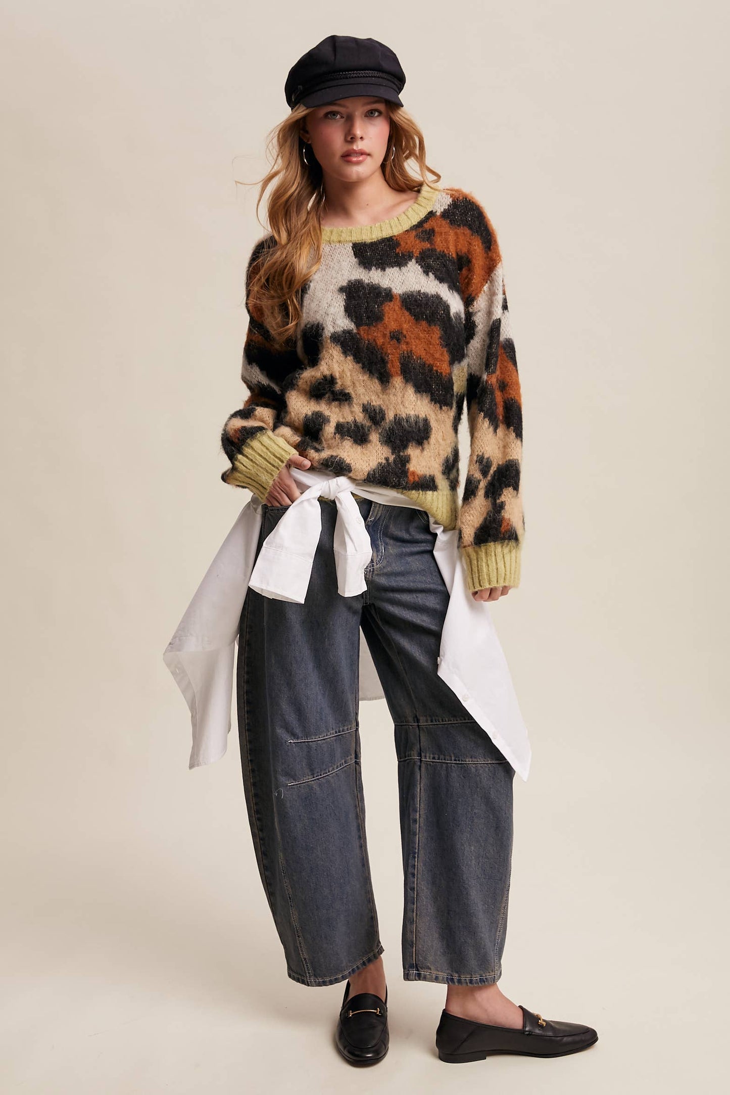 Fuzzy Abstract Leopard Knit Pullover Sweater LSW1005