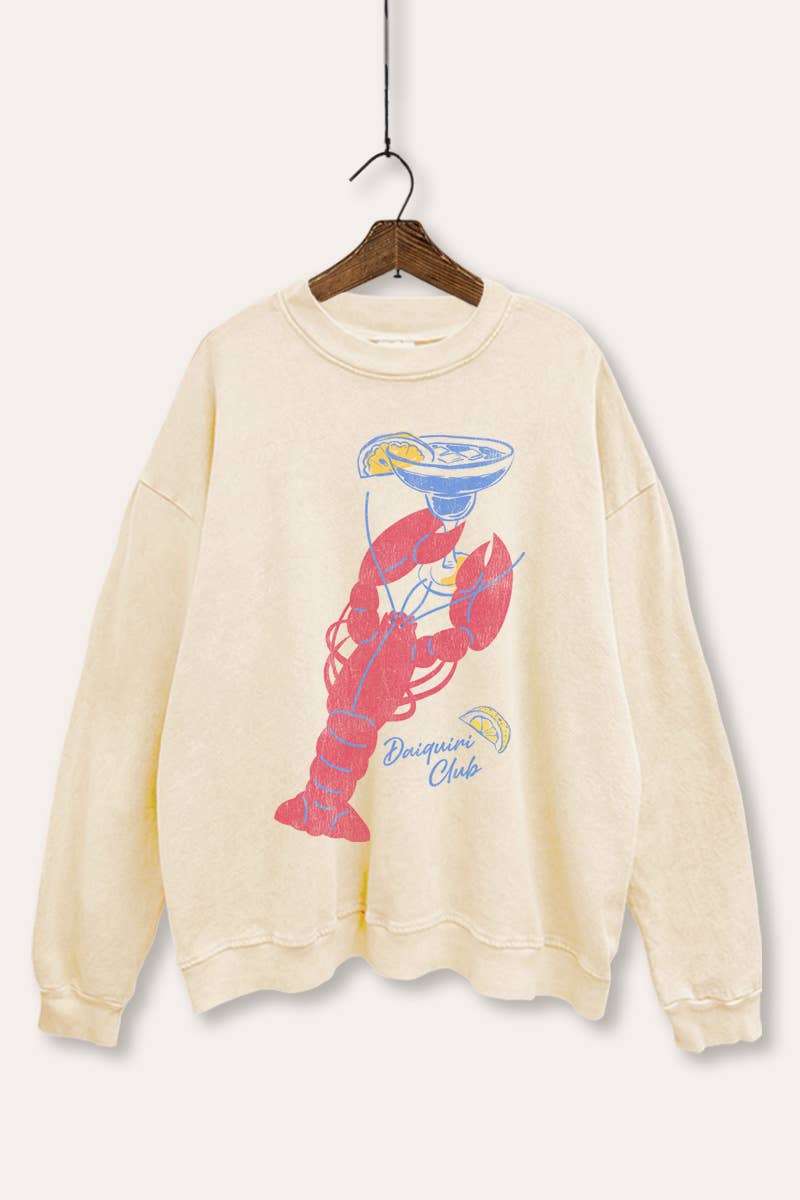 LOBSTER COCKTAIL GRAPHIC MINERAL WASH SWEATSHIRT