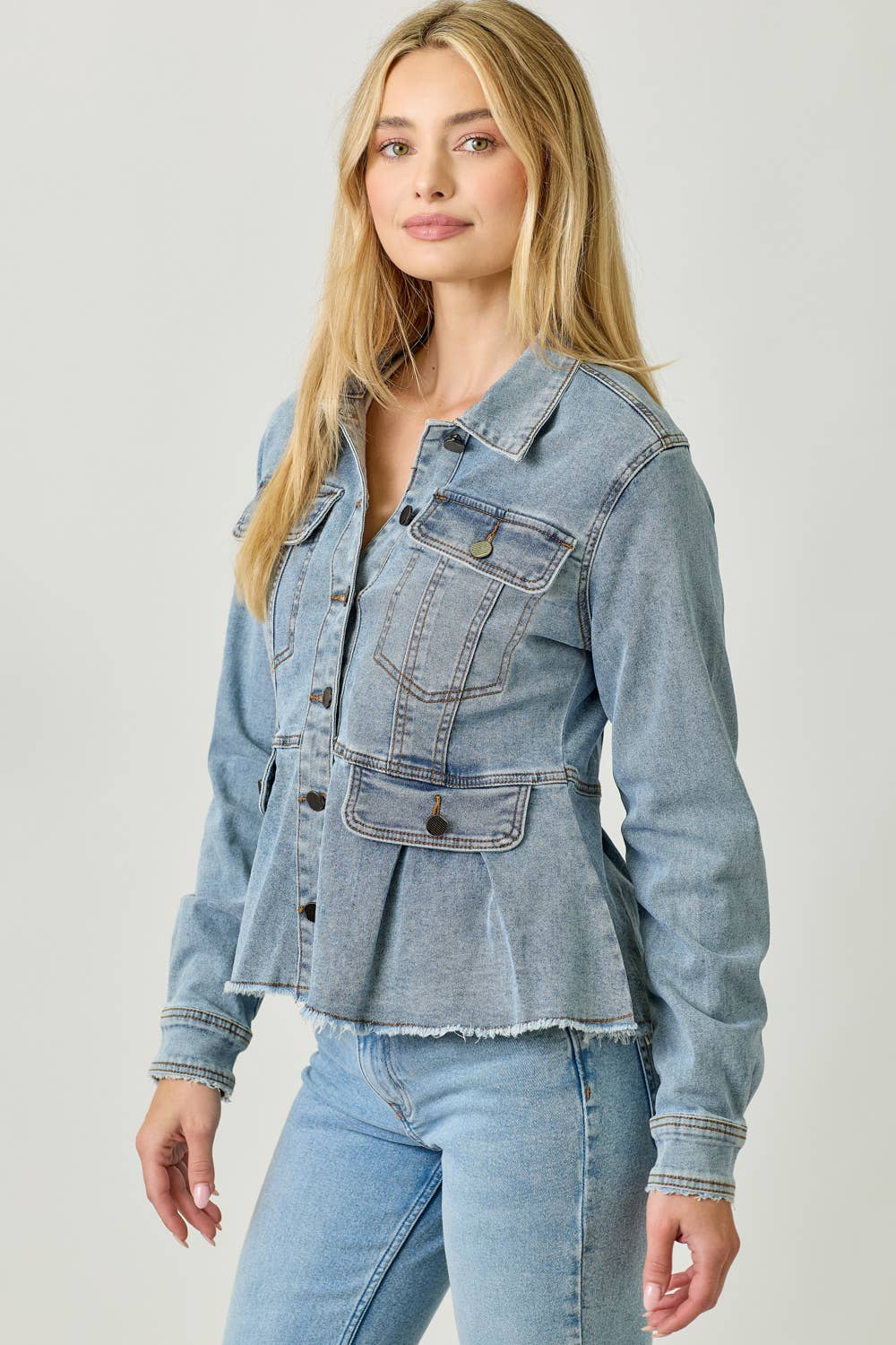 Washed Denim Peplum Jacket