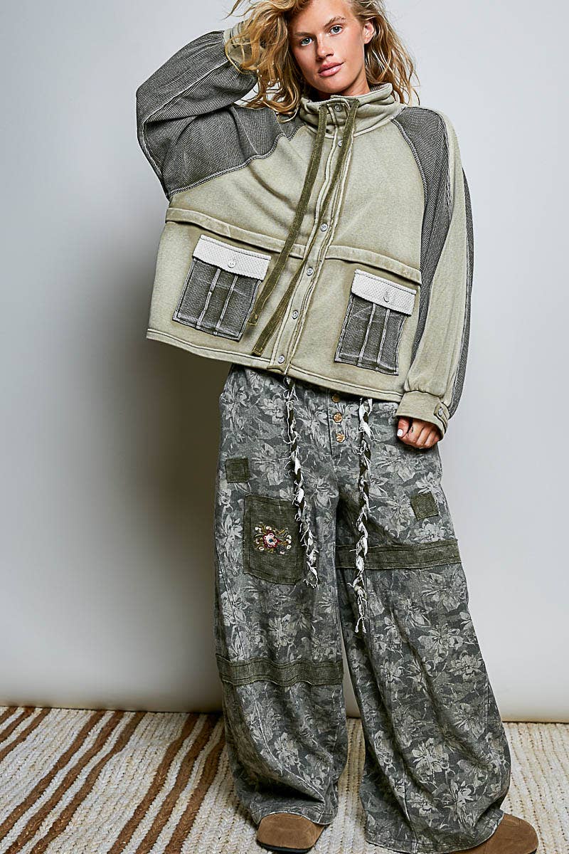 Garment Washed French Terry Jacket Olive