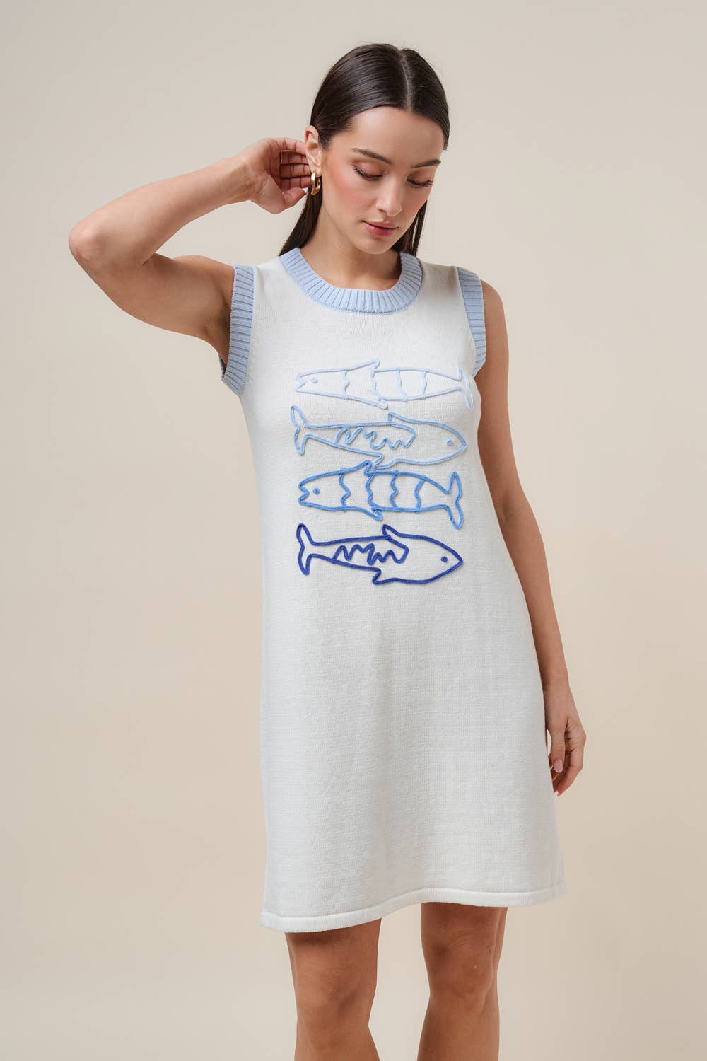 Sardine embroidered knit mini dress