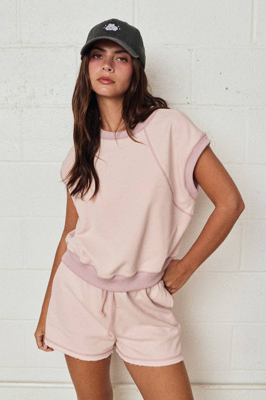 Sleeveless Lounge Short Set Relaxed Fit pink
