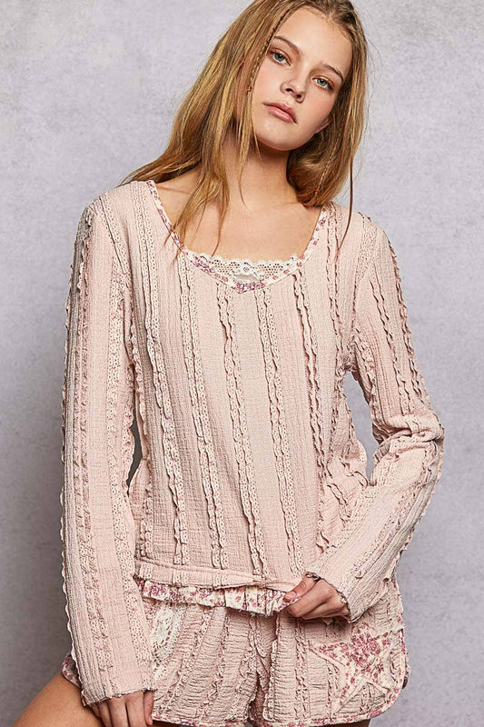 Square Neck Lace pink Top