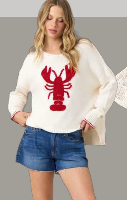Ivory Lobster Sweater with Whipstitch