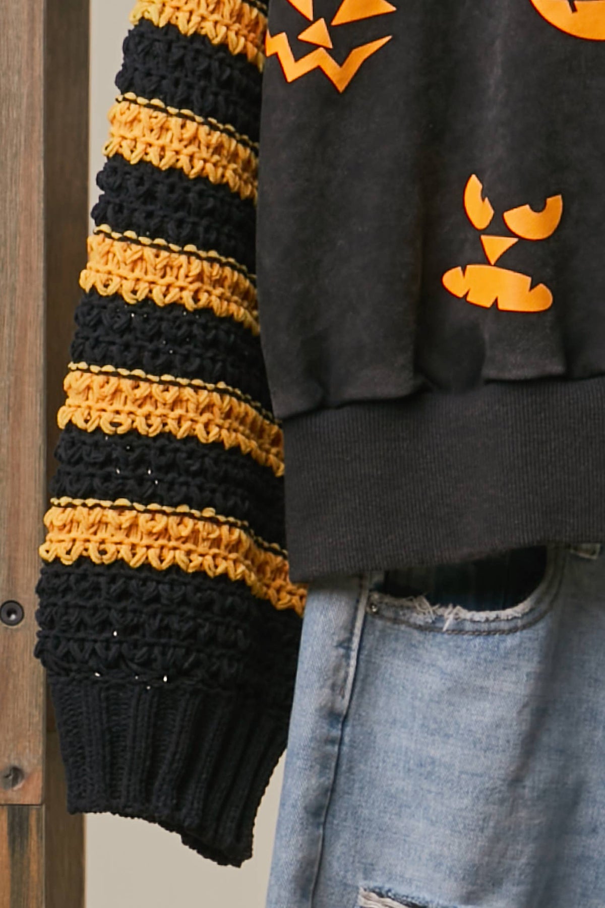 Halloween Faces Striped Sleeve