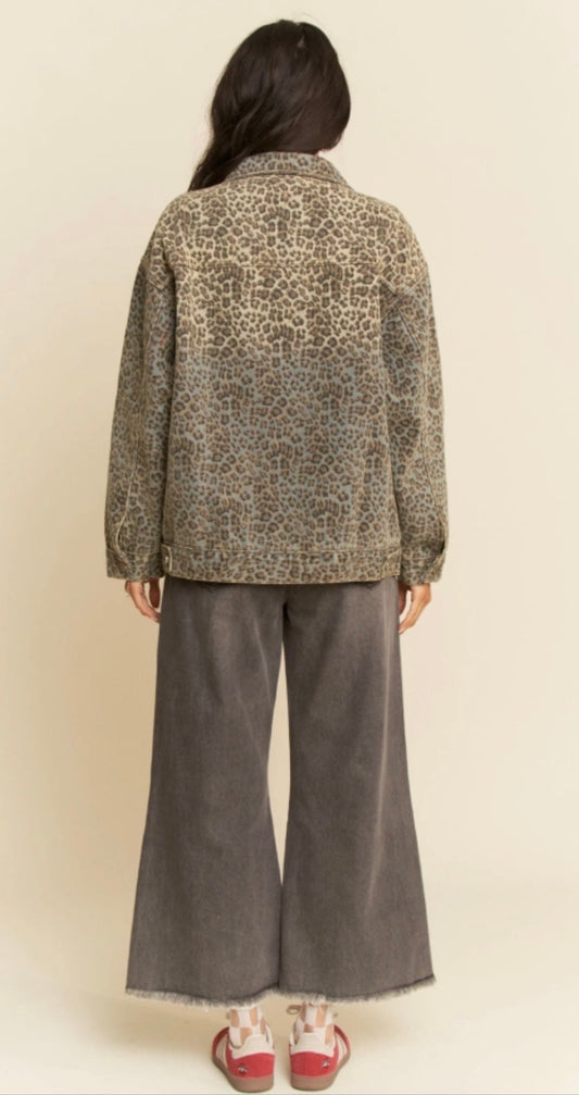 PLUS ANIMAL PRINTED DENIM DETAIL JACKET