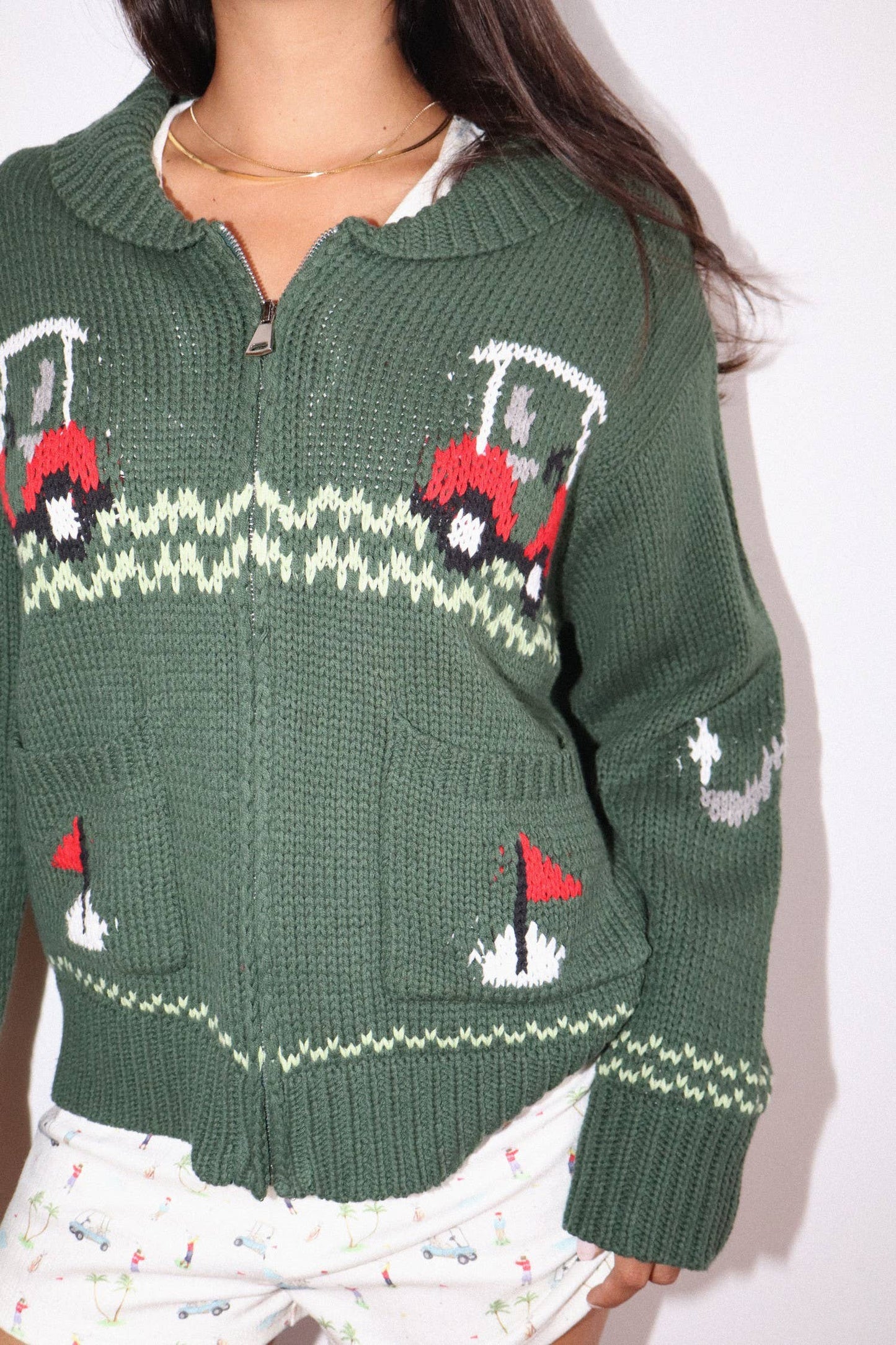 Hole In One Intarsia Zip Sweater
