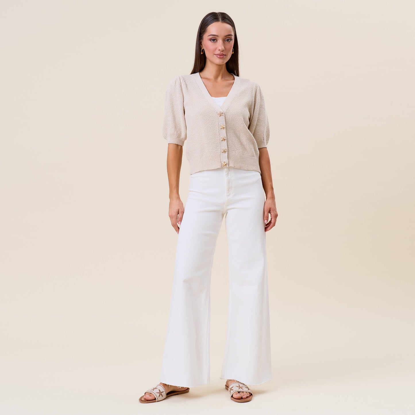 Starfish button short sleeve cardigan
