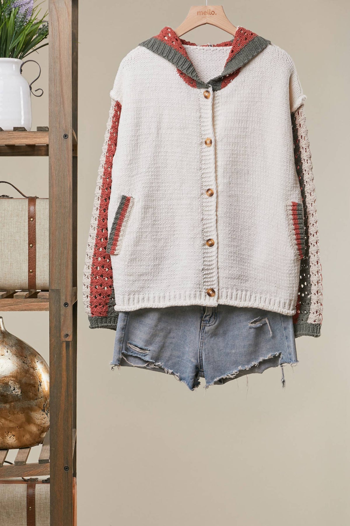 Cardigan with Contrast Sleeves Sweater