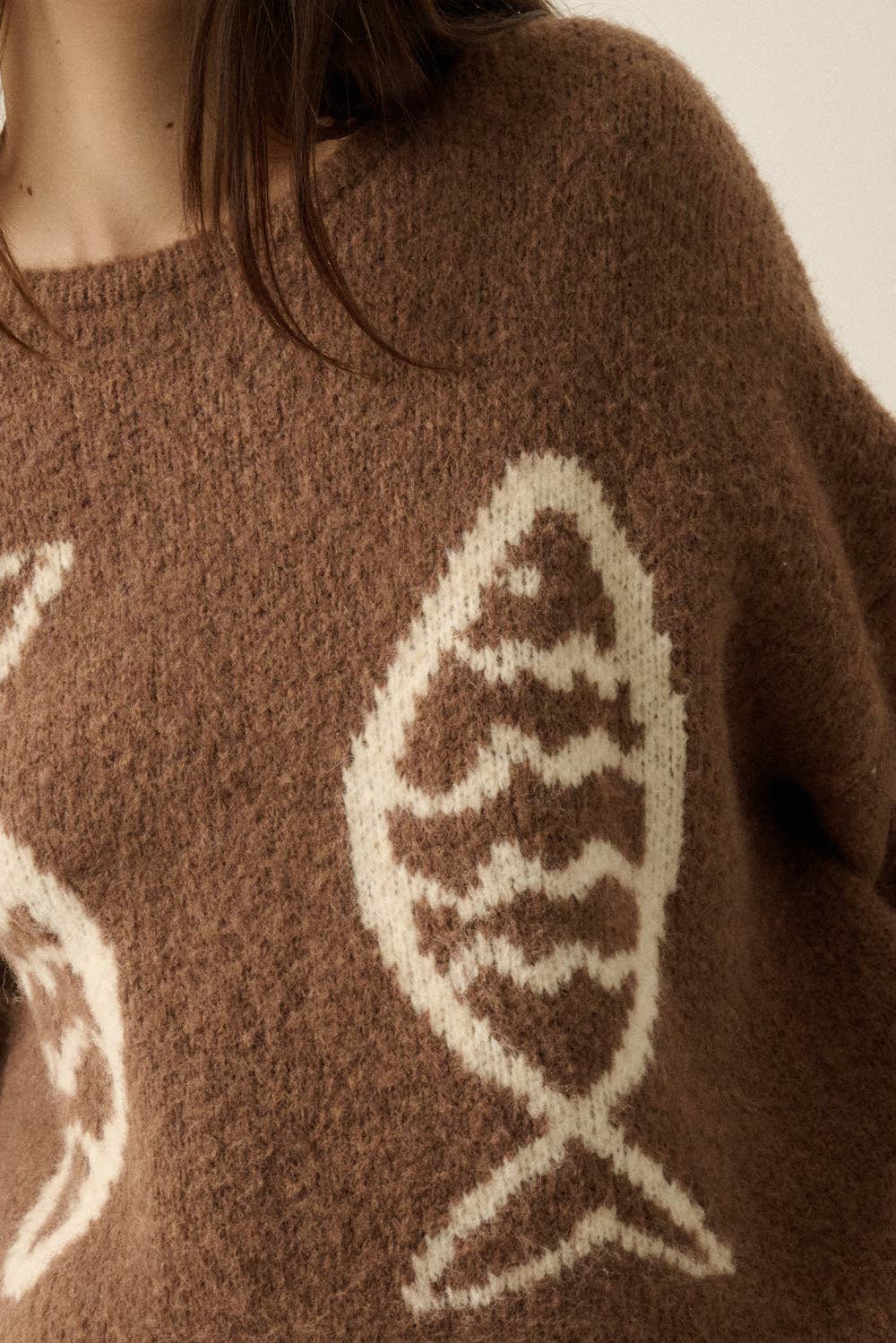 Fish Jacquard-Knit Sweater Taupe