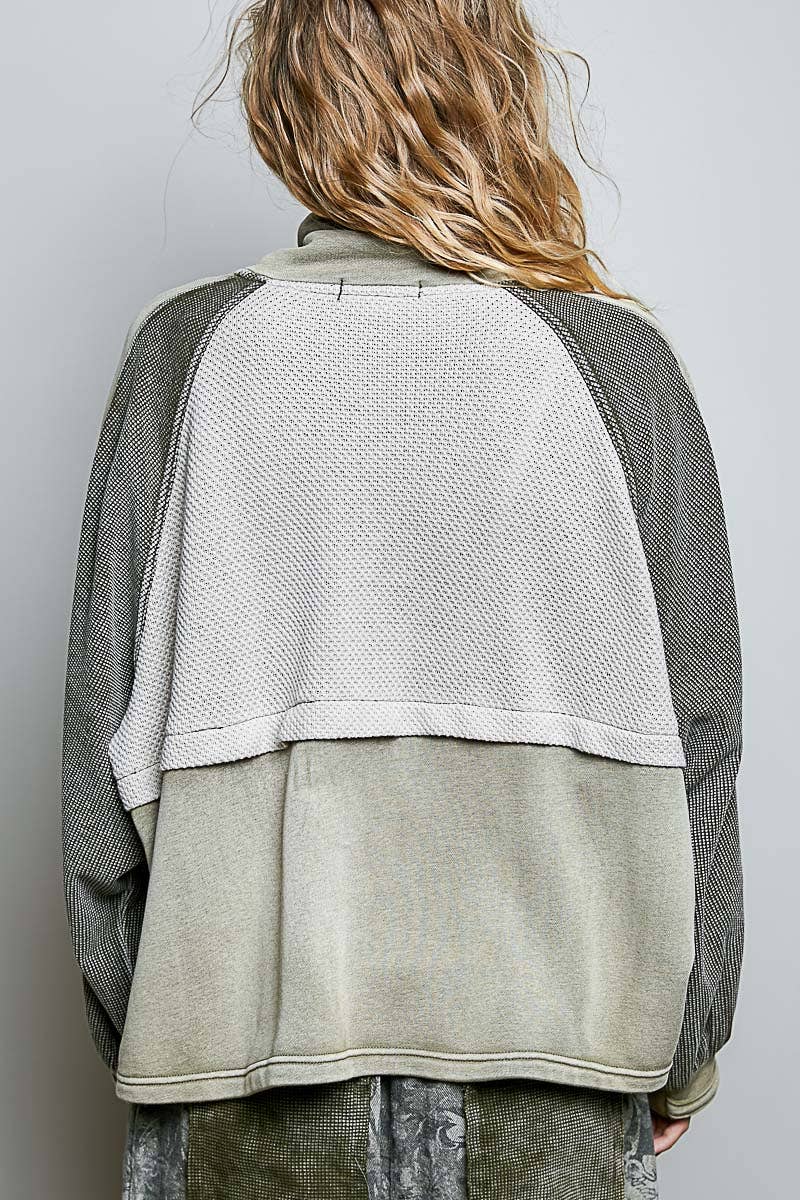 Garment Washed French Terry Jacket Olive