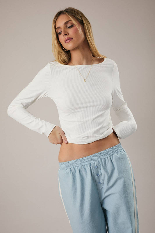 BOAT NECK LONG SLEEVE KNIT TOP