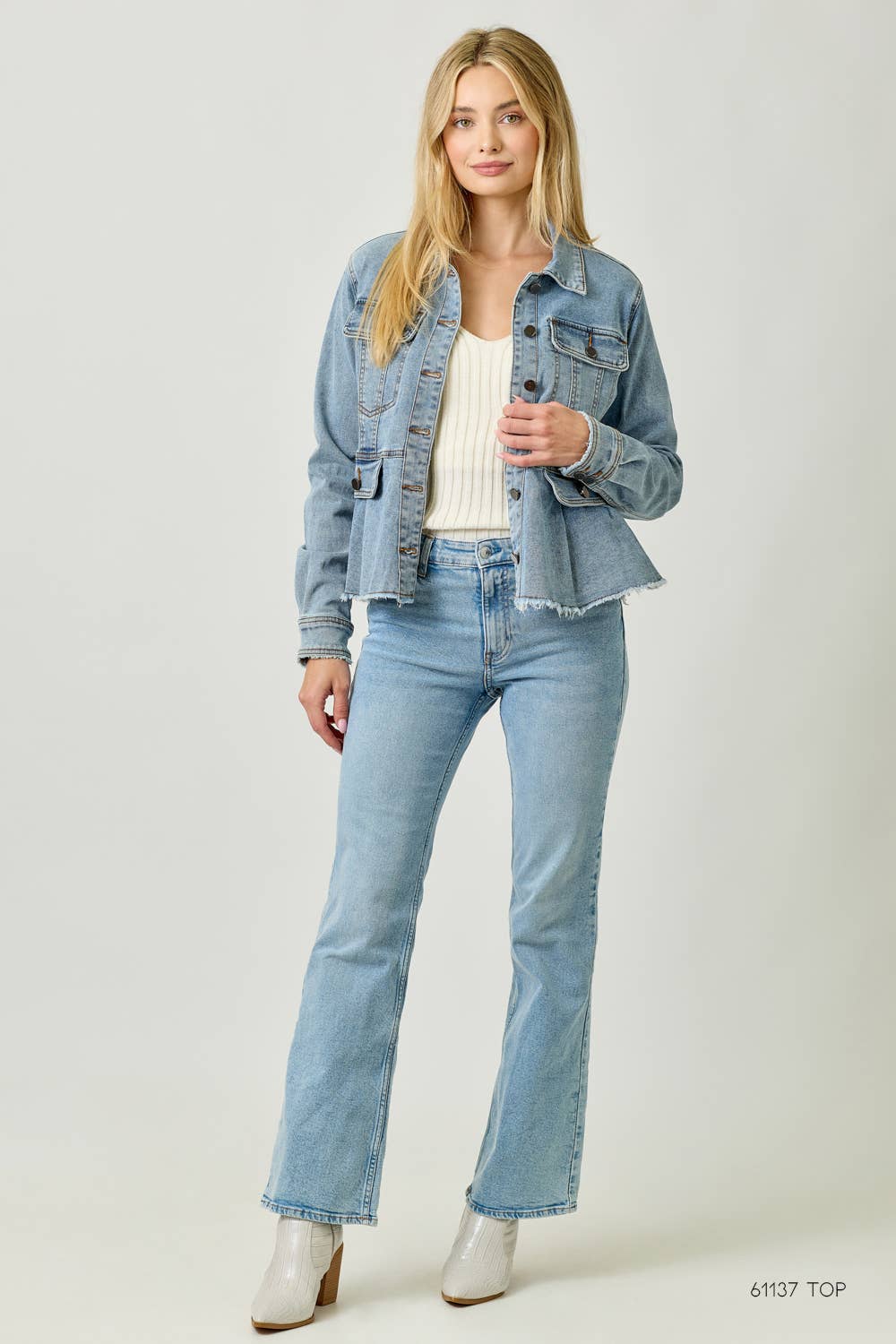 Washed Denim Peplum Jacket