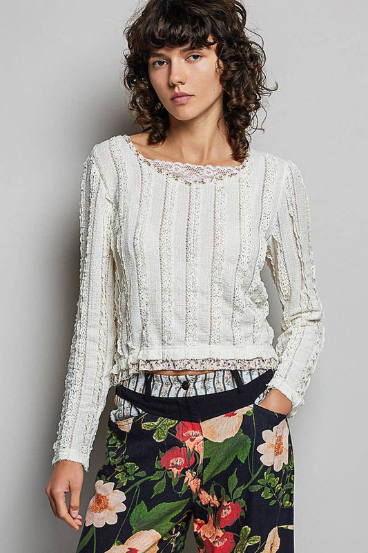 Square Neck Lace Top cream