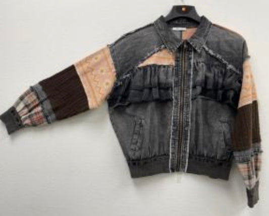 Mixed Media Denim Jacket Black