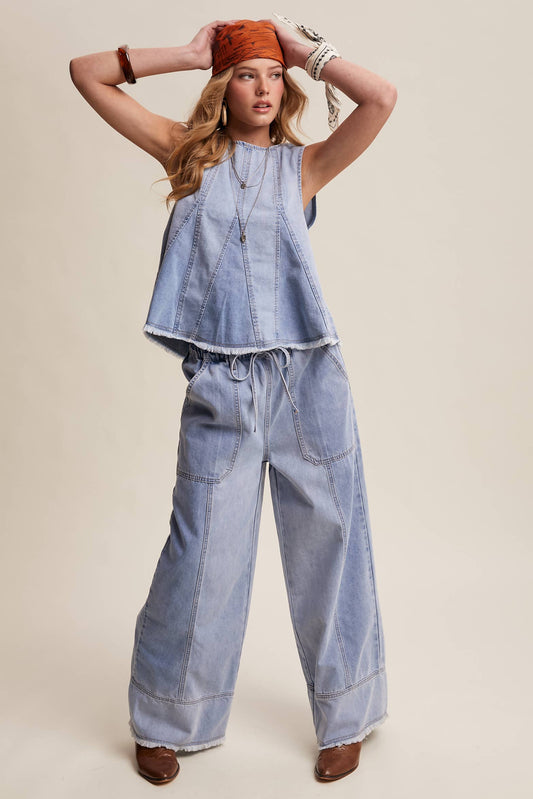 Washed Denim Tank & Wide-Leg Pants Set