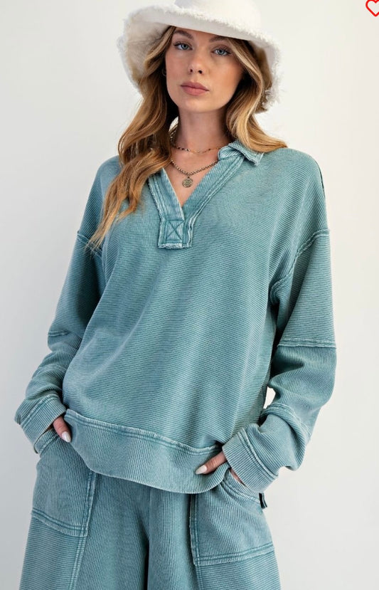 Textured Thermal Washed Pullover