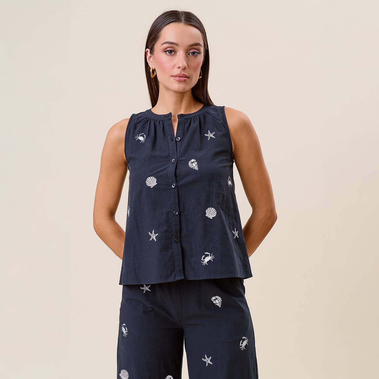 Embroidered sleeveless blouse