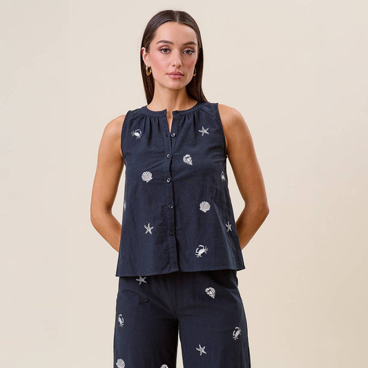 Embroidered sleeveless blouse