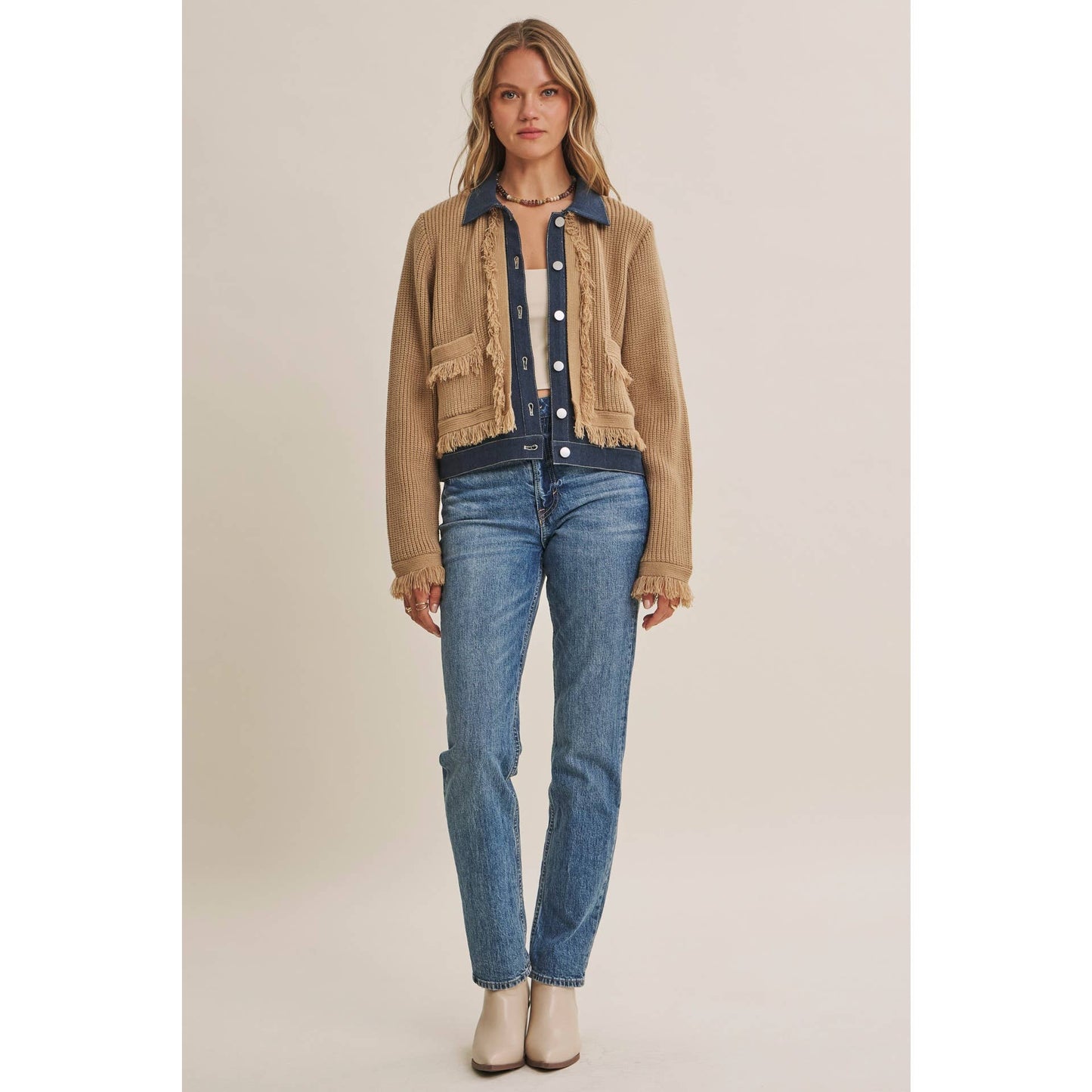 Denim  Layered Fringe Cardigan Jacket