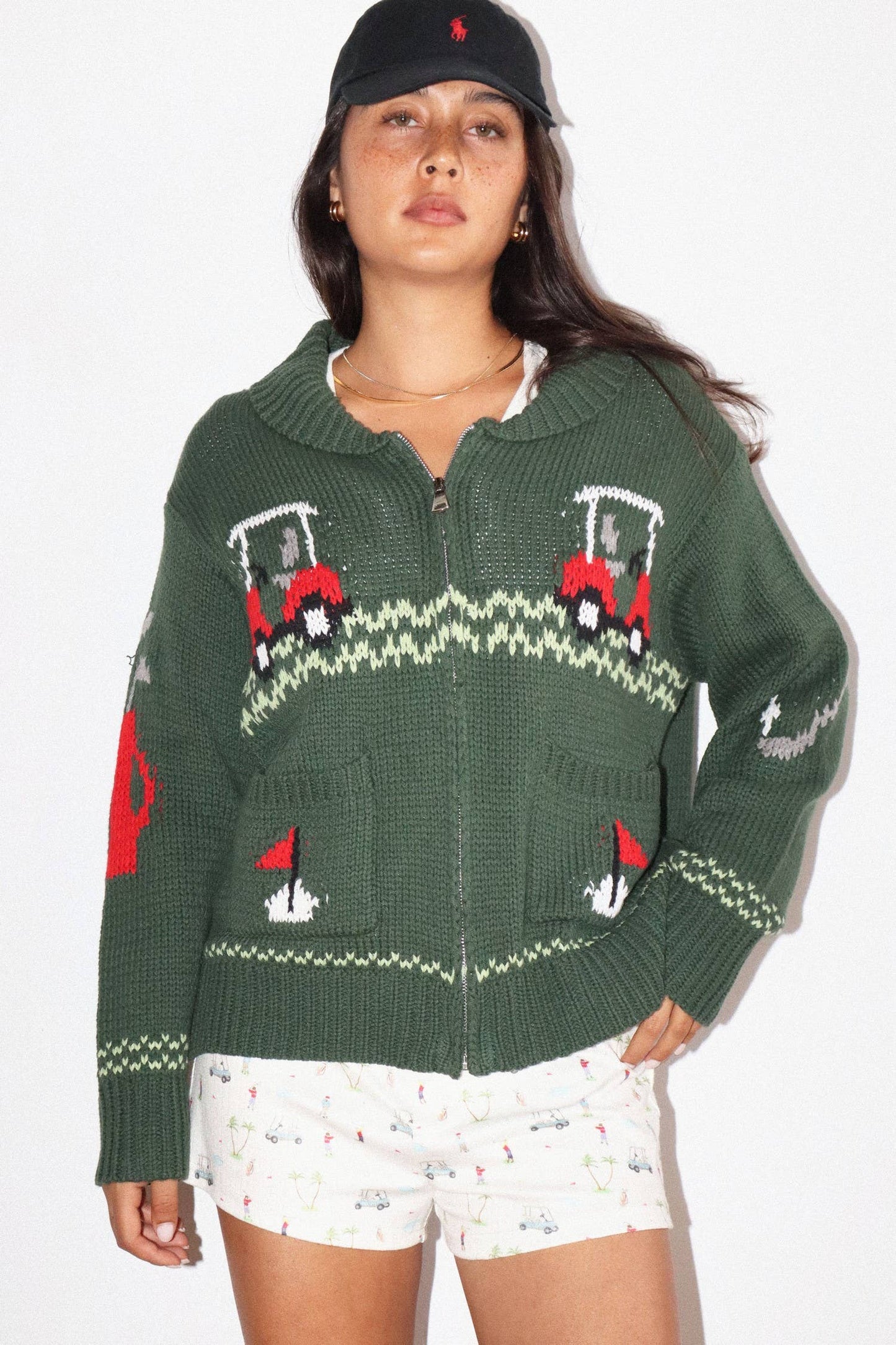 Hole In One Intarsia Zip Sweater