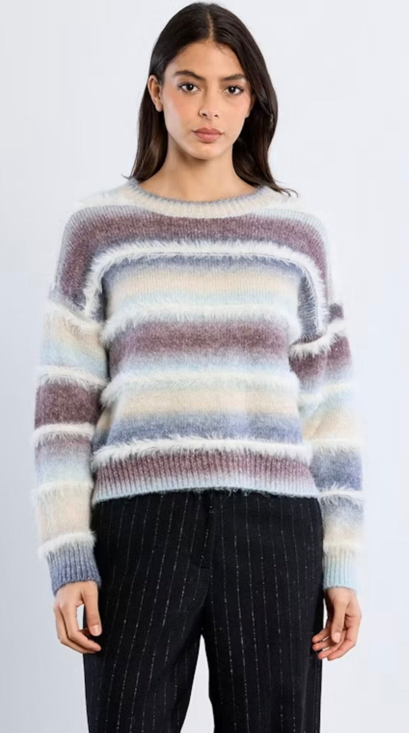 Striped Eyelash Sweater Mauve