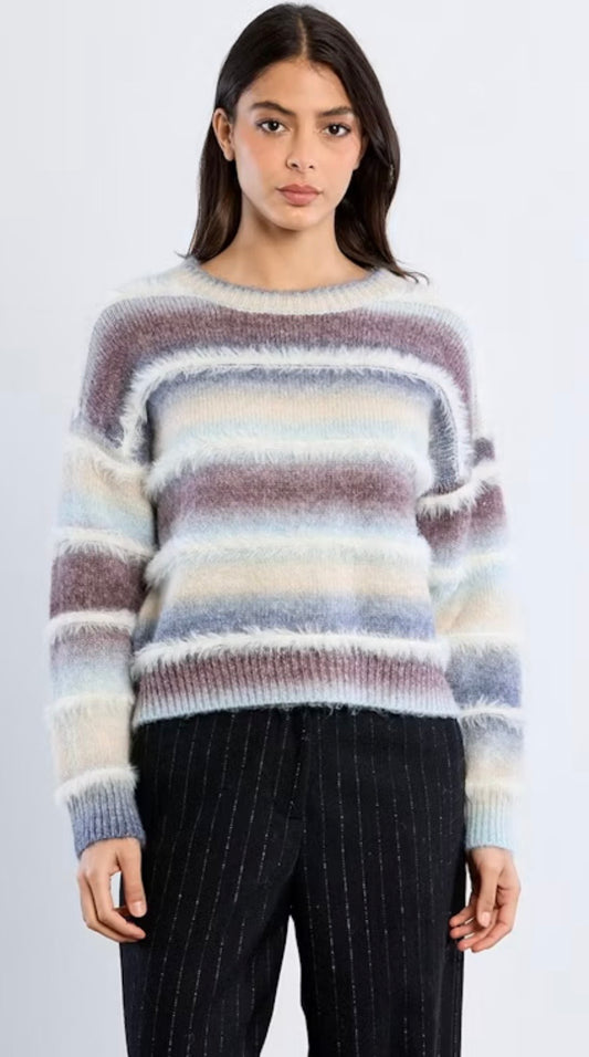 Striped Eyelash Sweater Mauve