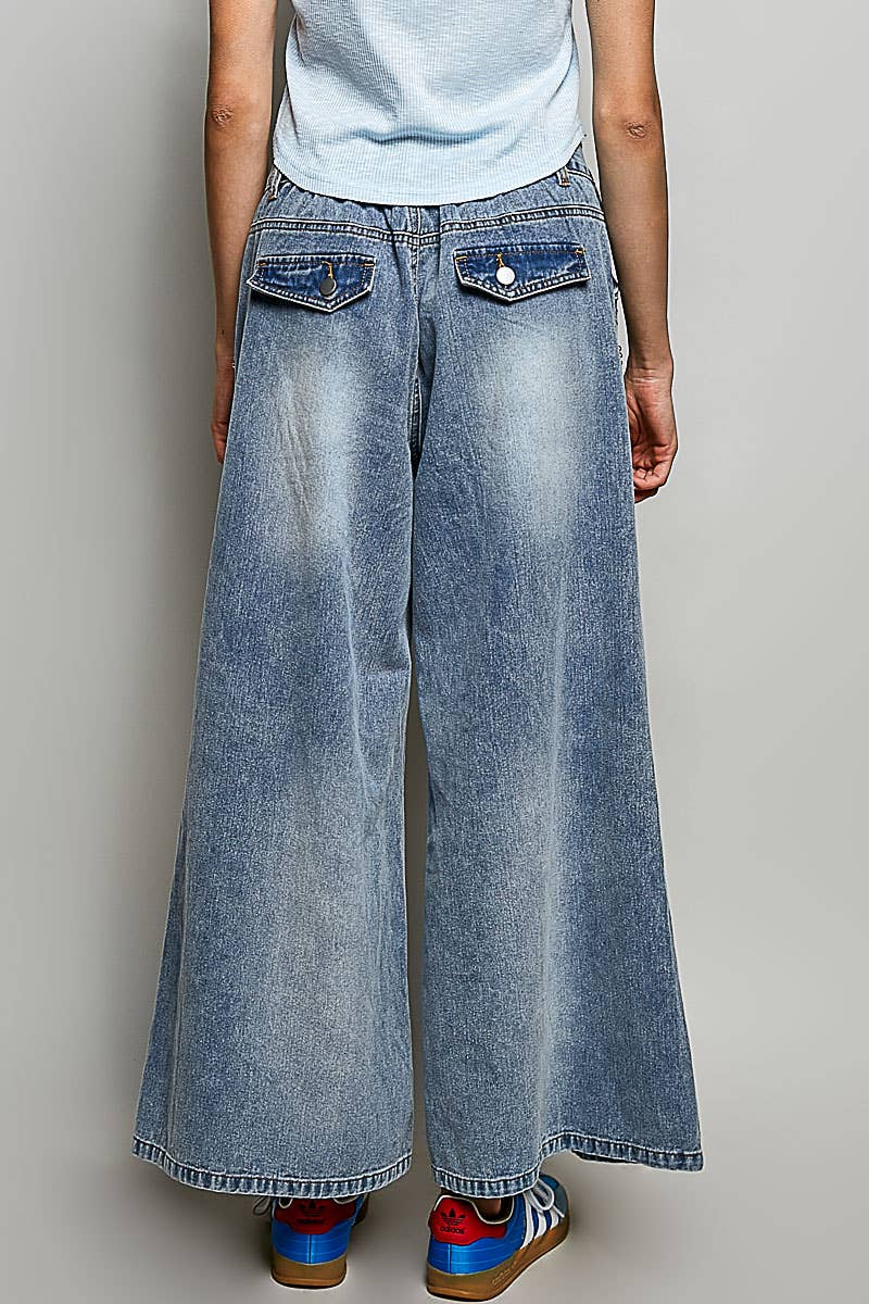 Low Rise Eyelet Studded Wide Leg Street Pants