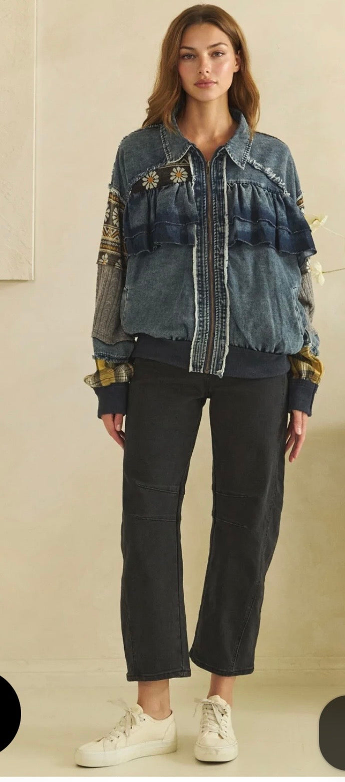 ￼Mixed Media Denim Jacket Blue