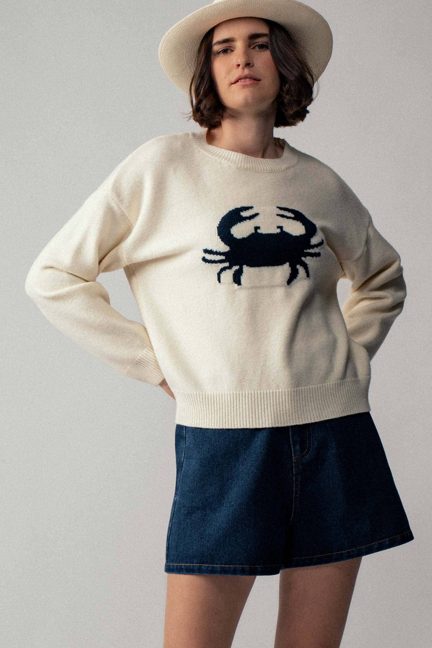 Crab Graphic Relaxed Knit Sweater ivory