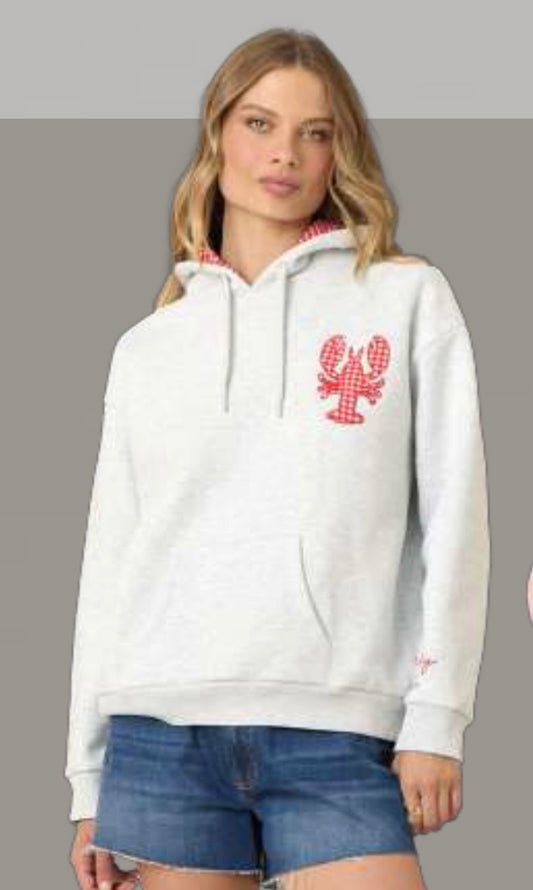 Fleece Hoodie with gingham embroidered lobster