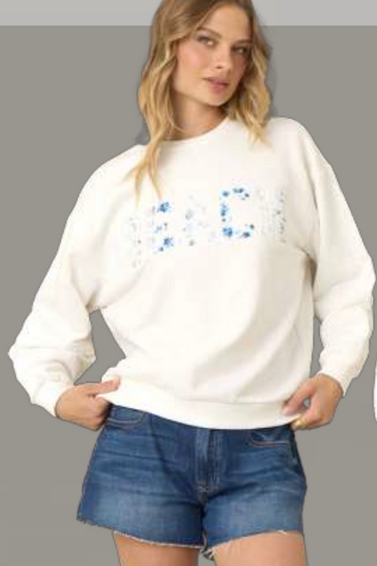 White Mixed Floral Beach Sweatshirt