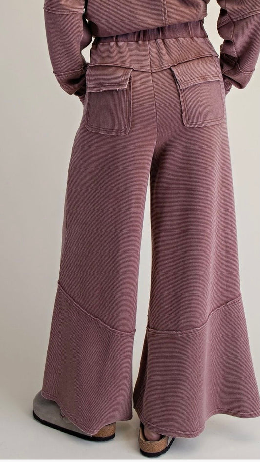 Textured Mineral Washed Bell Bottom Pants