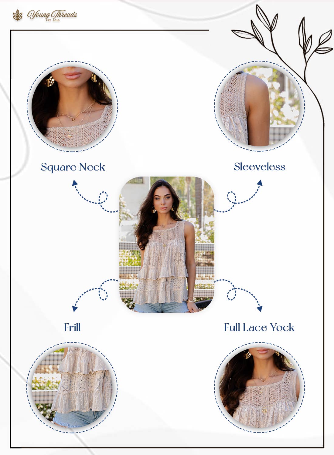 Desert Dream Moonlight Tiered Lace Ruffle Ranch Top 