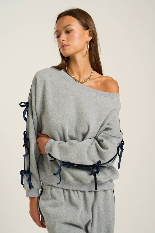 Bow Sleeve Off-Shoulder Sweatshirt