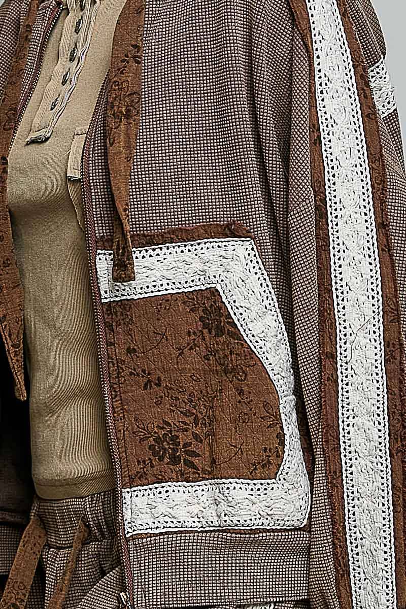 Front Pocket Printed Thermal Hooded Jacket