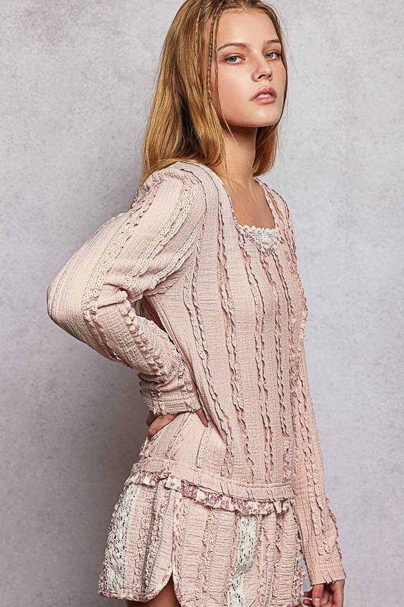 Square Neck Lace pink Top