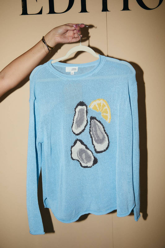 ROUND NECK LONG SLEEVE 'OYSTER' GRAPHIC SWEATER