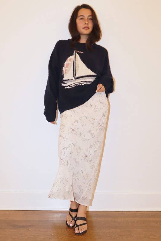 Sailboat Knit Fuzzy Sweater