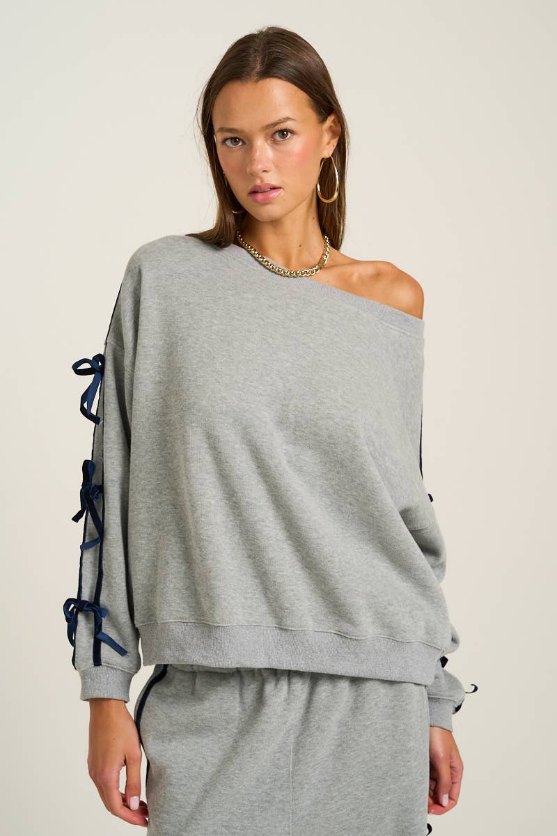 Bow Sleeve Off-Shoulder Sweatshirt