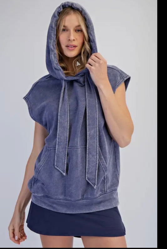 Sleeveless French Terry Hoodie Blue