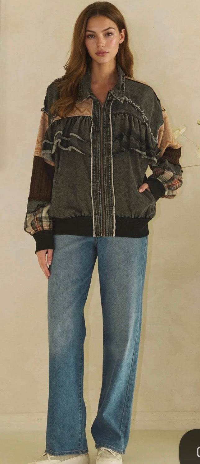 Mixed Media Denim Jacket Black