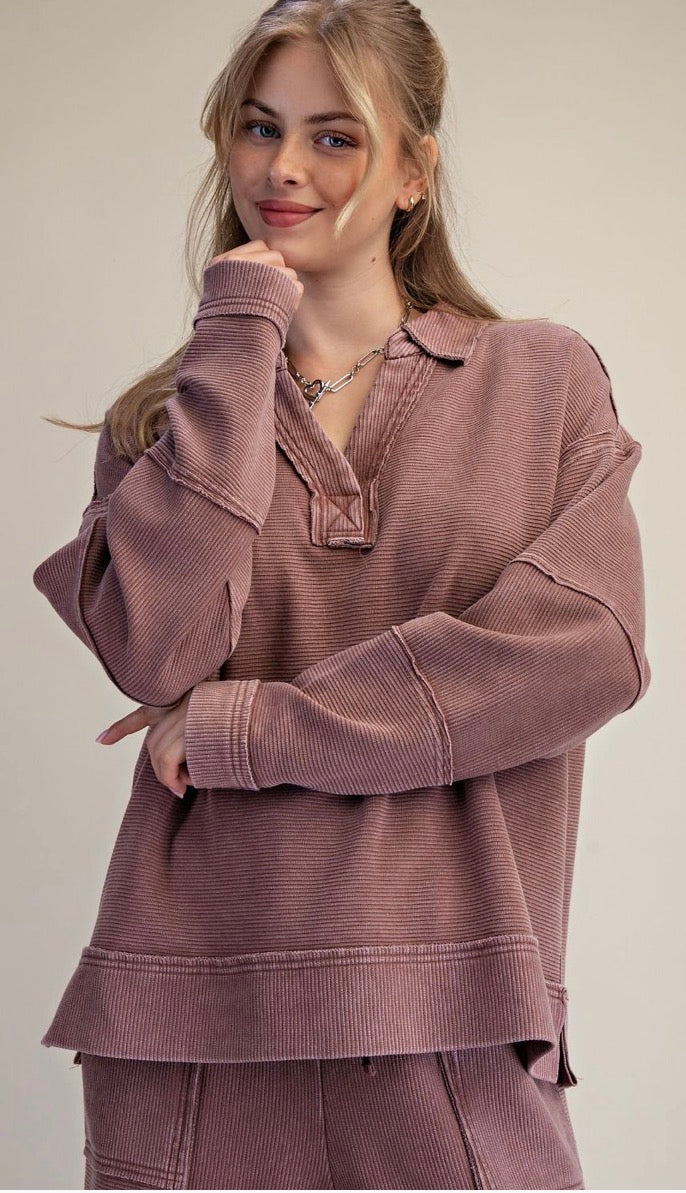 Textured  Thermal Washed Pullover